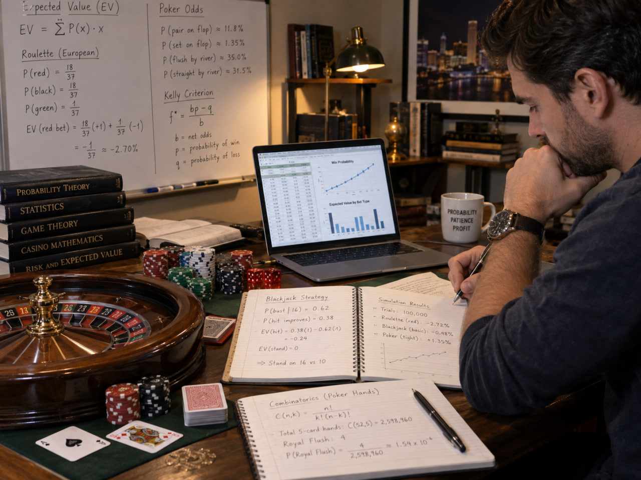 Mathematical calculations for casino slots and win probability